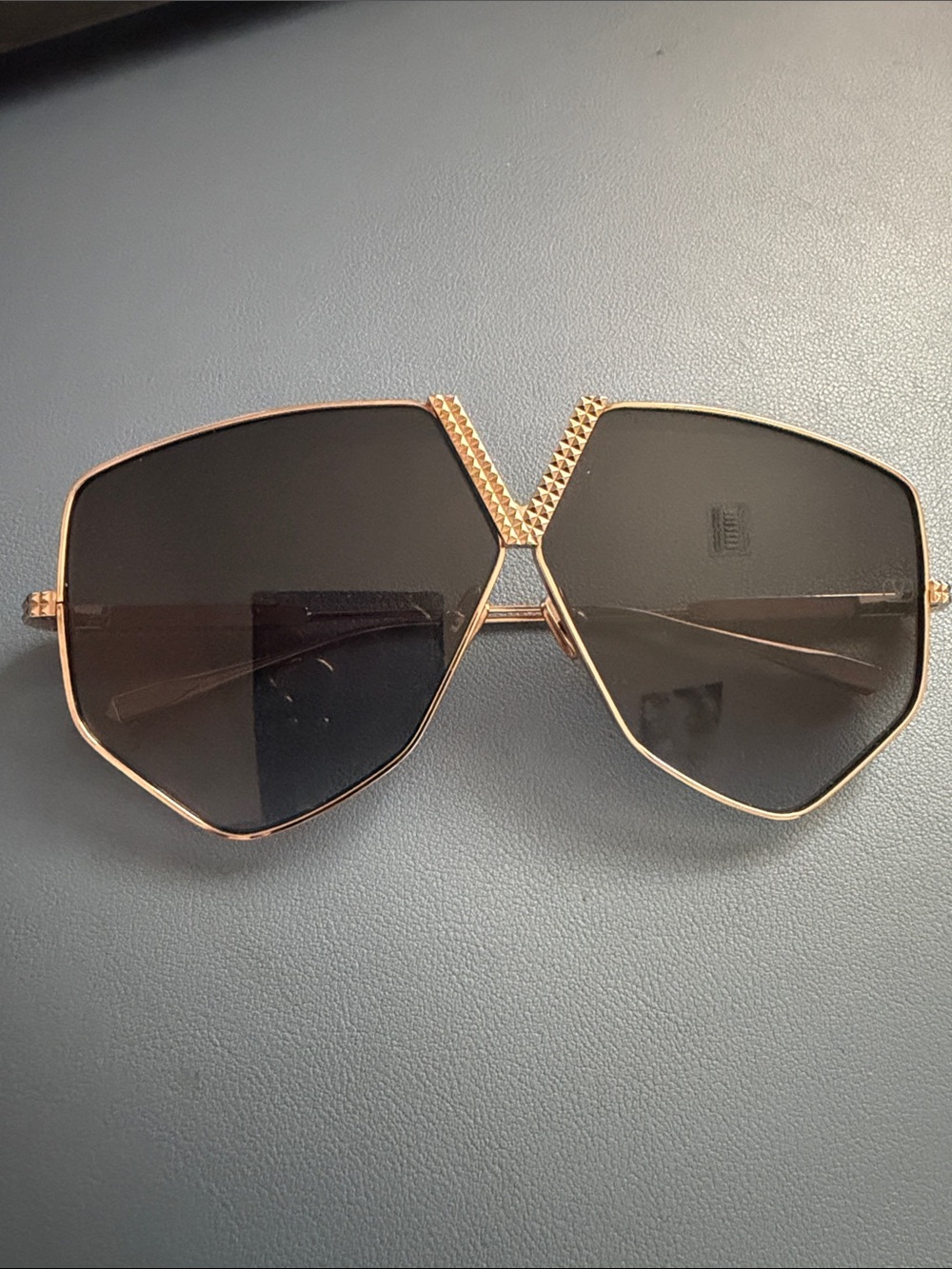Valentino Women's Geometric Rose Gold Frame Sunglasses with Dark Lenses